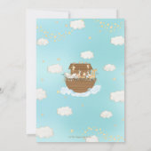 Sweet Noah's Ark Blue Boy Baby Shower Sprinkle Dankeskarte (Rückseite)