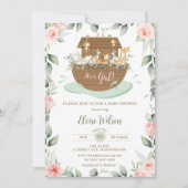 Sweet Noah's Ark Pink Floral Girl Baby Dusche Einladung (Vorderseite)