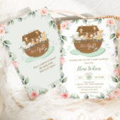 Sweet Noah's Ark Pink Floral Girl Baby Dusche Einladung