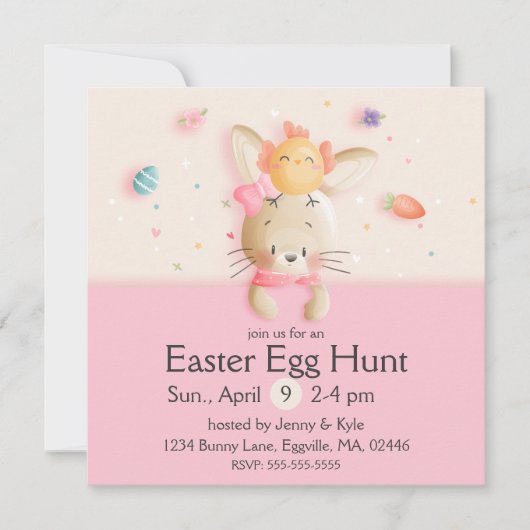 Sweet Oaster Bunny & Chick Eggs Einladung (Vorderseite)