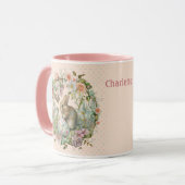 Sweet Oaster Bunny in Spring Blumen Name hinzufüge Tasse (Vorderseite Links)