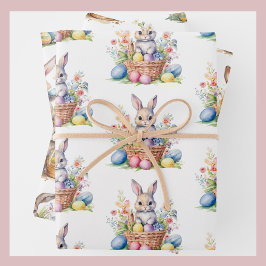 Sweet Oaster Bunny Rabbit 3 Aquarellbilder Geschenkpapier Set