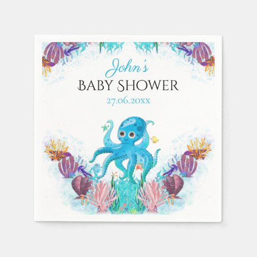 Sweet Ocean Octopus Seashells Baby Showroom Napkin Serviette (Vorderseite)
