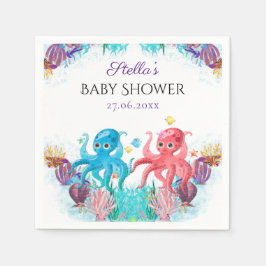 Sweet Ocean Twins Octopus Seashells Baby Dusche Serviette