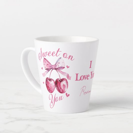 Sweet on you" Anpassbare Kirsche-Themed Milchtasse (Linke Ecke)