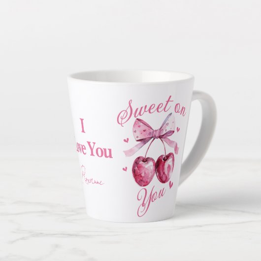 Sweet on you" Anpassbare Kirsche-Themed Milchtasse (Rechte Ecke)