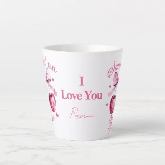 Sweet on you" Anpassbare Kirsche-Themed Milchtasse (Vorderseite)