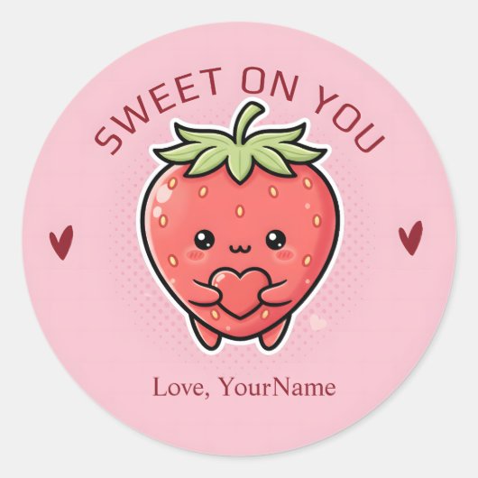 Sweet on You Cute Strawberry Valentine Sticker (Vorderseite)