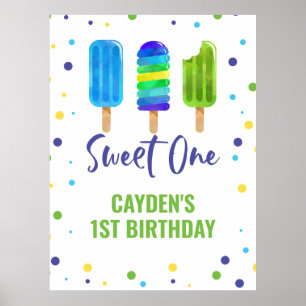 Sweet One 1. Geburtstag Ice Pop Blue Green Poster