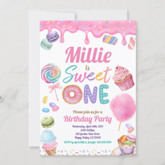 Sweet One 1. Geburtstag Party Pink Pastel Sprinkle Einladung