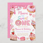Sweet One 1. Geburtstagsmädchen Einladung (Vorne/Hinten)