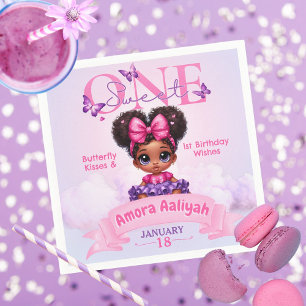 Sweet ONE Afro Puff Baby Girl 1. Geburtstag Serviette