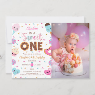 Sweet One Birthday Donut Candy 1St Birthday Foto Einladung
