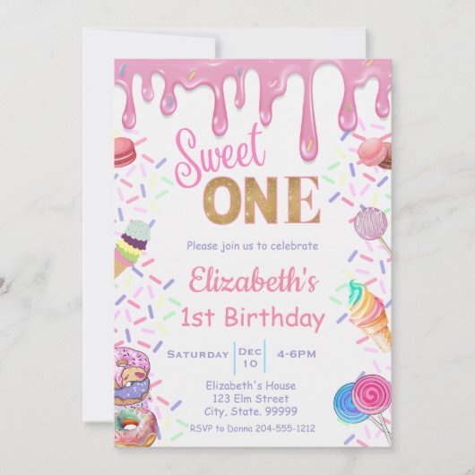 Sweet One Birthday Einladung für Mädchen (Vorderseite)