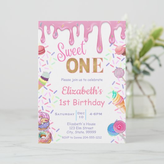 Sweet One Birthday Einladung für Mädchen (Stehend Vorderseite)