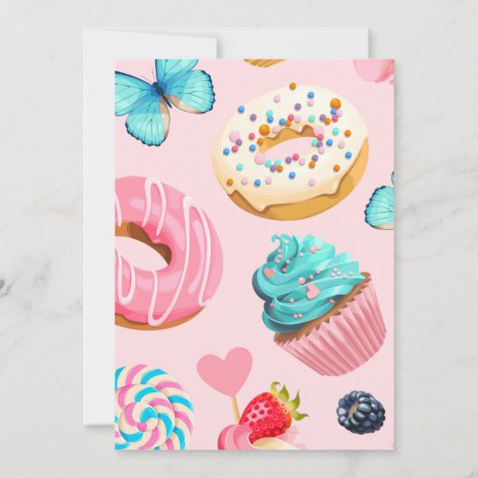 Sweet One Birthday Einladung, Pastel Süßigkeiten I Einladung (Rückseite)