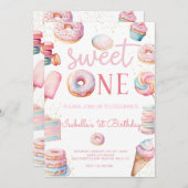 Sweet One Birthday Foto Einladung (Vorne/Hinten)