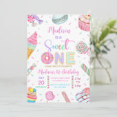 Sweet One Birthday Invitation, First Candy Sweet Einladung (Stehend Vorderseite)