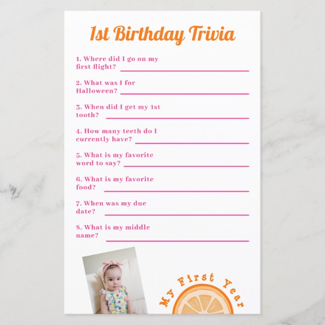 Sweet One Birthday Trivia Game (Vorderseite)