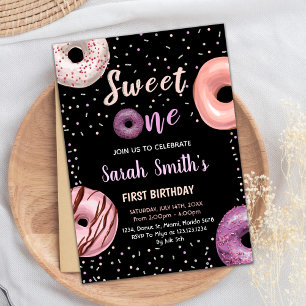 Sweet One Black Donut Birthday Einladungen