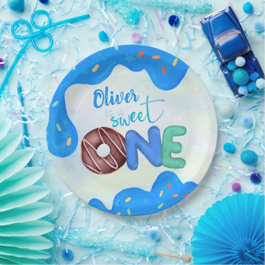 Sweet One Blue Zuckerguss Junge zum ersten Geburts Pappteller (Party)
