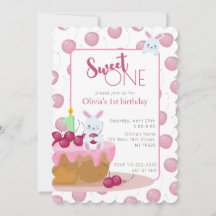 Sweet One Cherry Cake Bunny Einladung