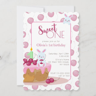 Sweet One Cherry Cake Bunny Einladung