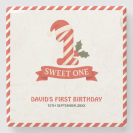 Sweet One Christmas erste Geburtstagseinladung Steinuntersetzer