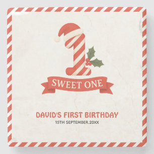 Sweet One Christmas erste Geburtstagseinladung Steinuntersetzer