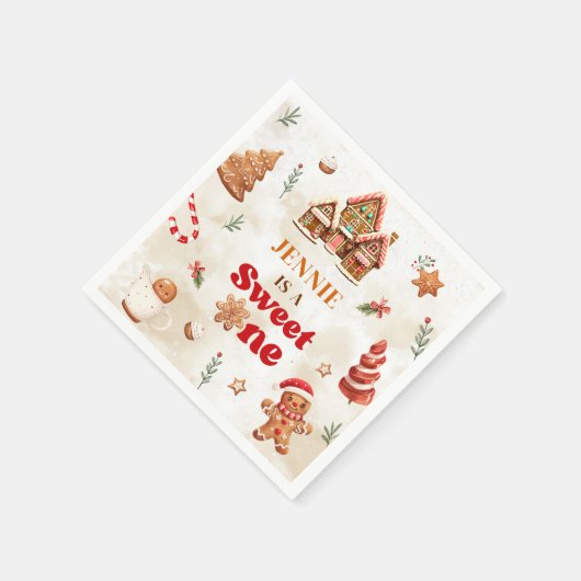 Sweet One Christmas Gingerbread House 1. Geburtsta Serviette (Ecke)