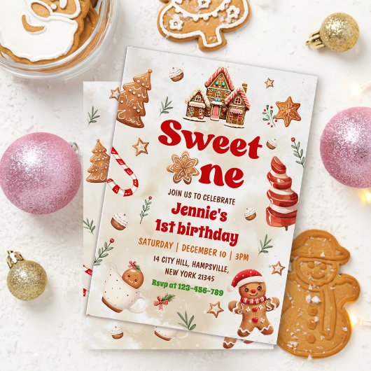 Sweet One Christmas Gingerbrot House Geburtstag Einladung