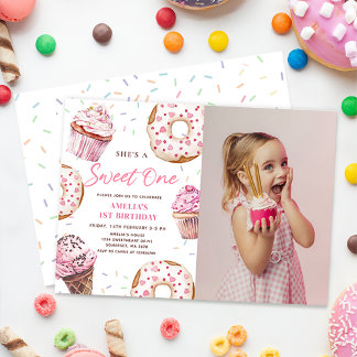 Sweet One Cupcake & Donuts 1. Geburtstag Foto Einladung