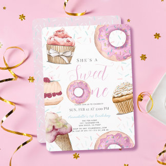 Sweet One Cupcake & Donuts Girl 1. Geburtstag Einladung
