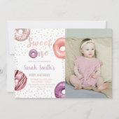 Sweet One Donut Birthday Einladungen mit Foto (Vorderseite)