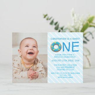 Sweet One Donut Boy 1. Geburtstag Foto Einladung