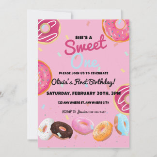 Sweet One Donut erste Geburtstagsparty Einladung