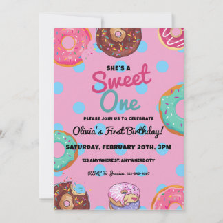 Sweet One Donut Erste Geburtstagsparty Einladung