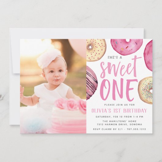 Sweet One | Donut First Birthday Party Foto Einladung (Vorderseite)