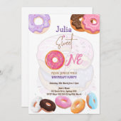 Sweet One Donut Geburtstag pink Einladung (Vorne/Hinten)