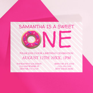Sweet One Donut Girl 1. Geburtstag Einladung