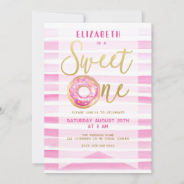 Sweet One Donut Girl Birthday Pink Streifen Einladung