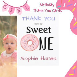 Sweet One Donut Girl's 1. Geburtstag Dankeschön Ca Dankeskarte