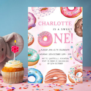 Sweet One Donut Pink 1. Geburtstagsparty Einladung