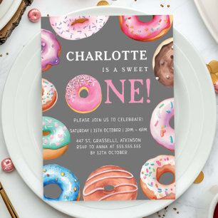 Sweet One Donut Pink 1. Geburtstagsparty Einladung