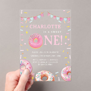Sweet One Donut Pink Erste Geburtstagsparty Acryleinladungen