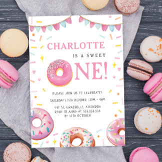 Sweet One Donut Pink Erste Geburtstagsparty Einladung