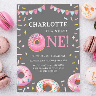 Sweet One Donut Pink Erste Geburtstagsparty Einladung