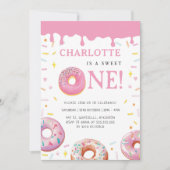 Sweet One Donut Pink Glaze Erste Geburtstagsparty Einladung (Vorderseite)
