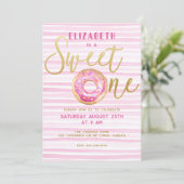 Sweet One Donut Stripe Pink 1. Geburtstag Einladung (Stehend Vorderseite)
