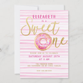 Sweet One Donut Stripe Pink 1. Geburtstag Einladung